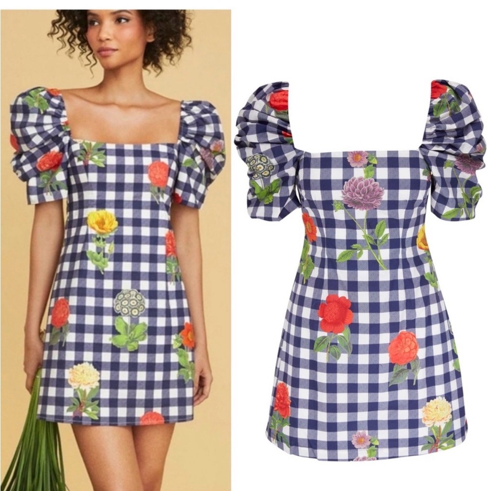 Cara Cara Blue Checkered Floral Mini Dress